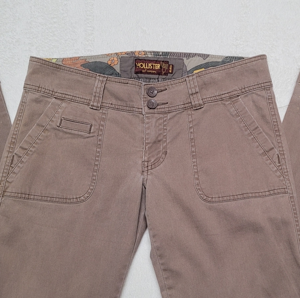 Hollister Surf Company Stretch Vintage 90s Taupe Low Rise Flared Pants Trousers - Picture 4 of 9